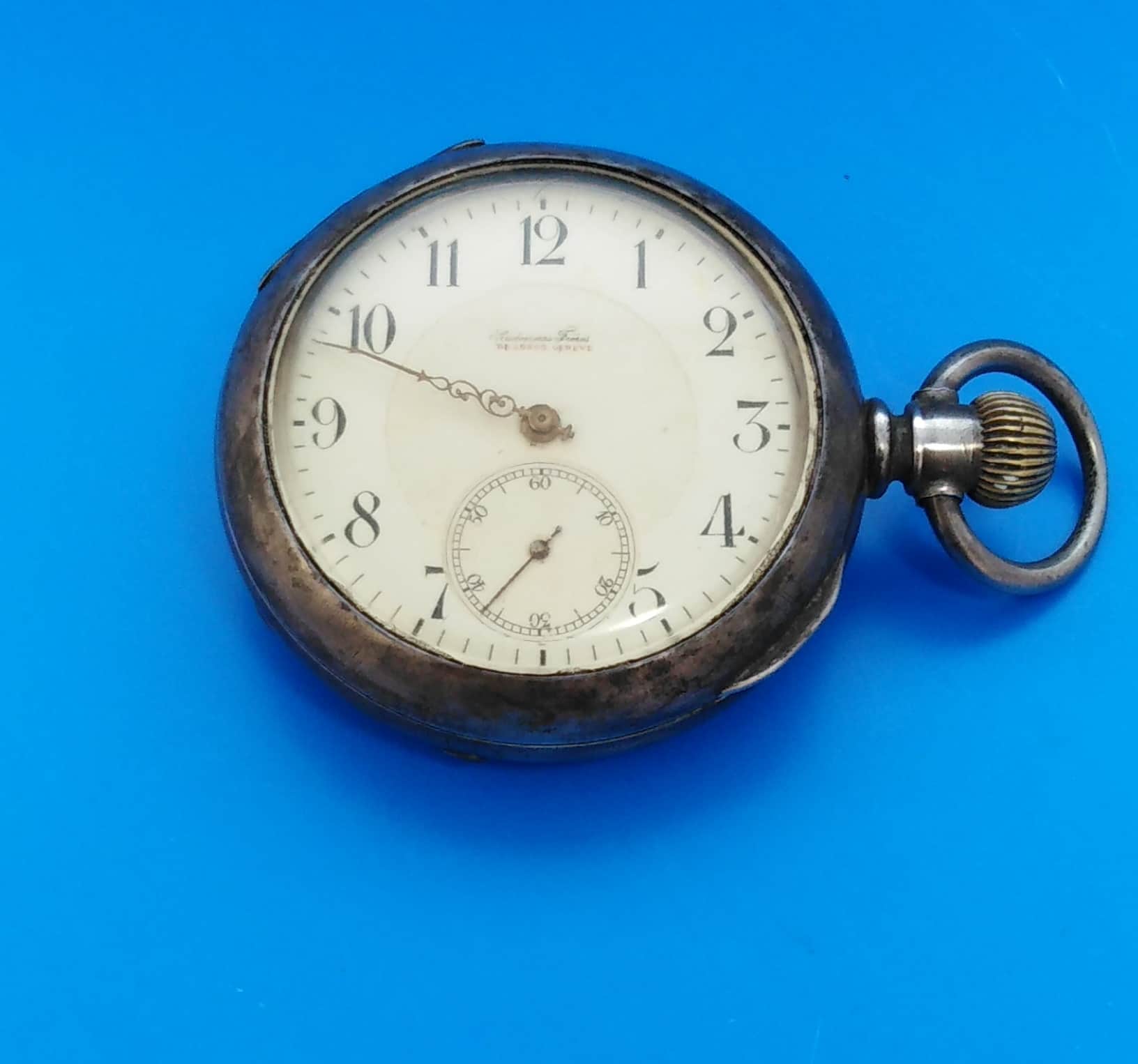 Antique Audemars Frères Swiss Pocket Watch – Folk Art Engraved Fahys Coin Silver Case (Running/Parts)